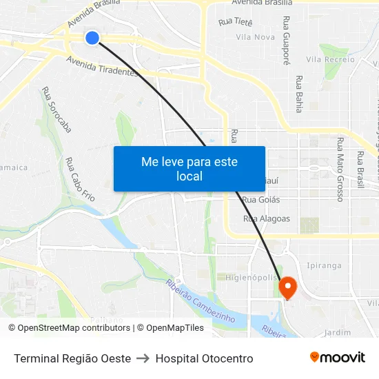 Terminal  Região Oeste to Hospital Otocentro map