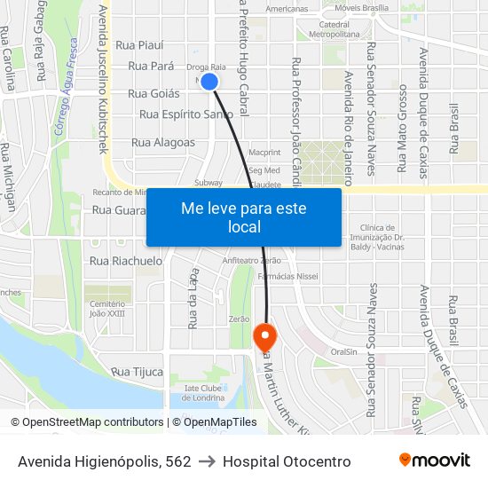Avenida Higienópolis, 562 to Hospital Otocentro map