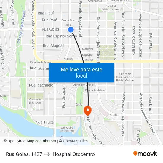 Rua Goiás, 1427 to Hospital Otocentro map