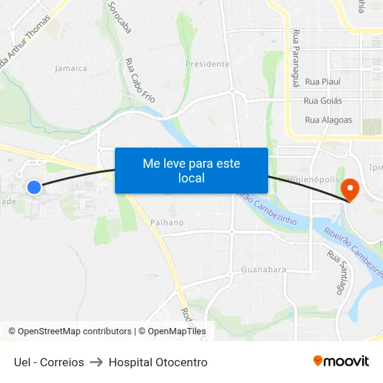 Uel - Correios to Hospital Otocentro map
