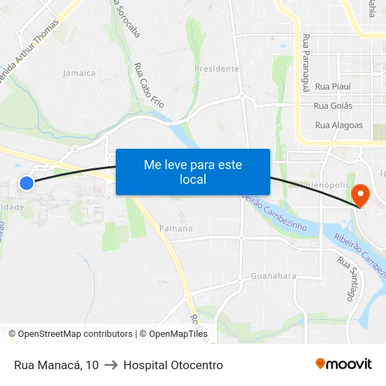 Rua Manacá, 10 to Hospital Otocentro map