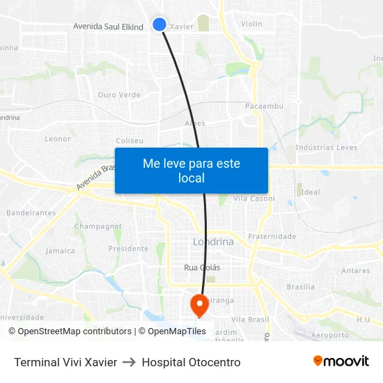 Terminal Vivi Xavier to Hospital Otocentro map