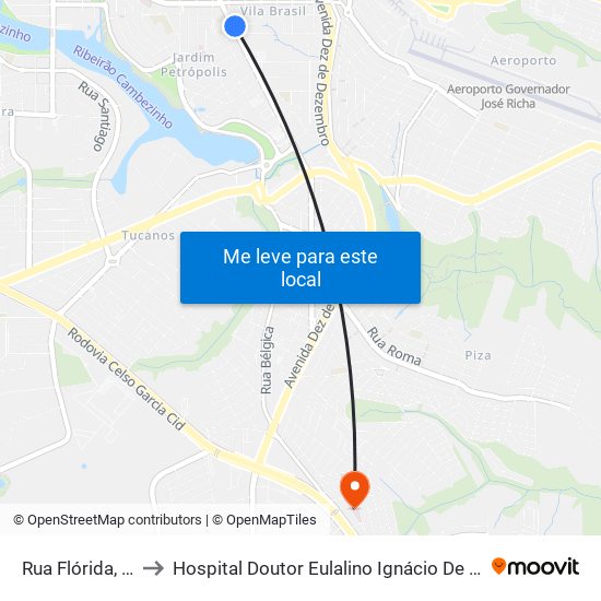 Rua Flórida, 172 to Hospital Doutor Eulalino Ignácio De Andrade map