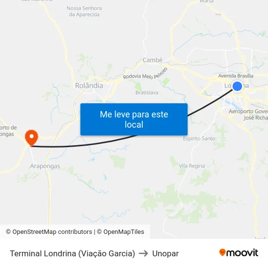 Terminal Londrina  (Viação Garcia) to Unopar map