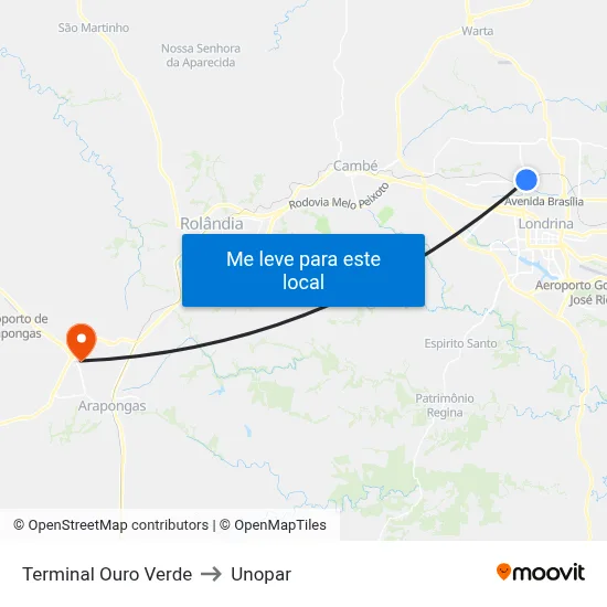 Terminal Ouro Verde to Unopar map