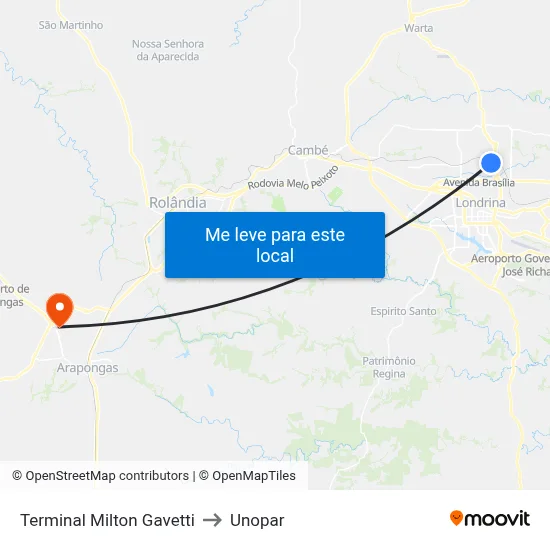 Terminal Milton Gavetti to Unopar map