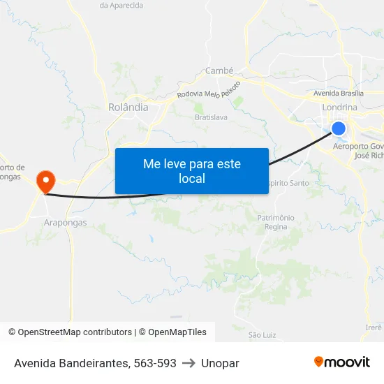 Avenida Bandeirantes, 563-593 to Unopar map