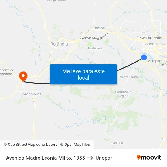 Avenida Madre Leônia Milito, 1355 to Unopar map
