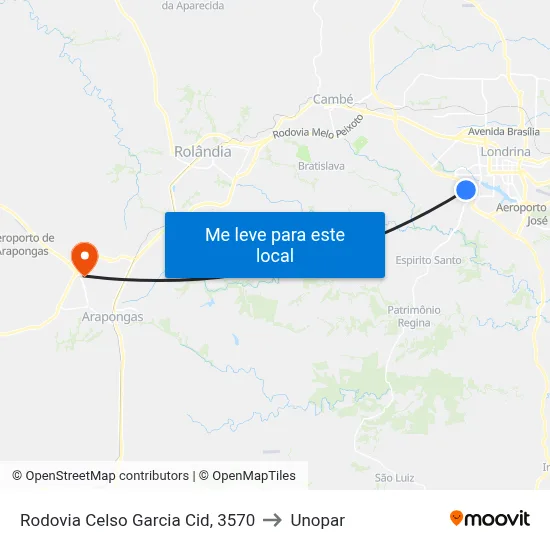 Rodovia Celso Garcia Cid, 3570 to Unopar map