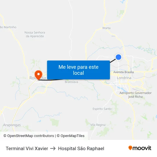 Terminal Vivi Xavier to Hospital São Raphael map