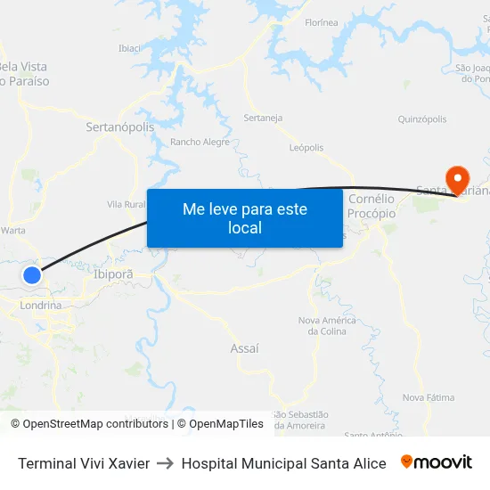 Terminal Vivi Xavier to Hospital Municipal Santa Alice map