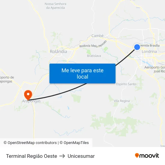 Terminal  Região Oeste to Unicesumar map