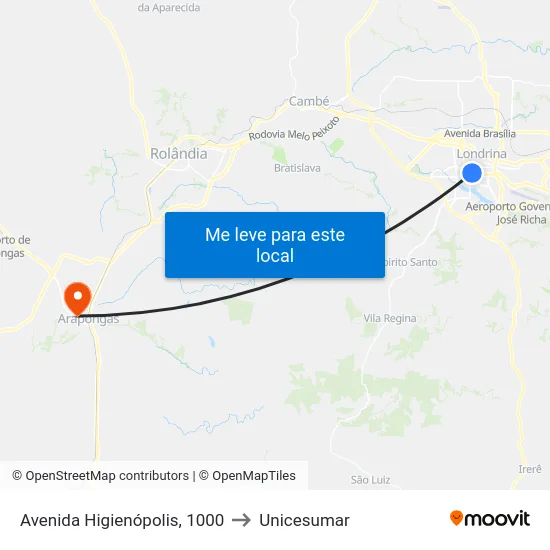 Avenida Higienópolis, 1000 to Unicesumar map