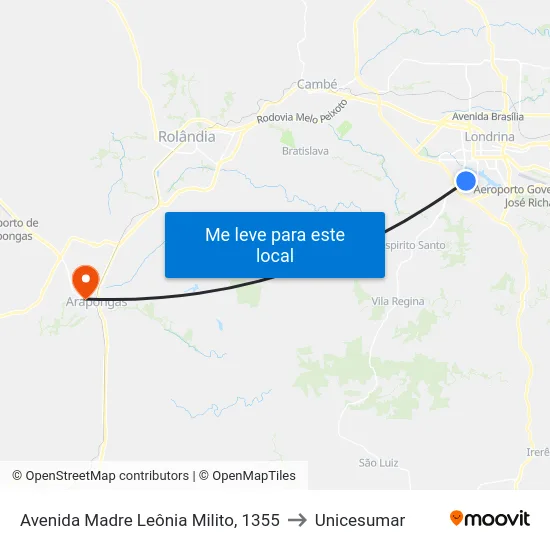 Avenida Madre Leônia Milito, 1355 to Unicesumar map