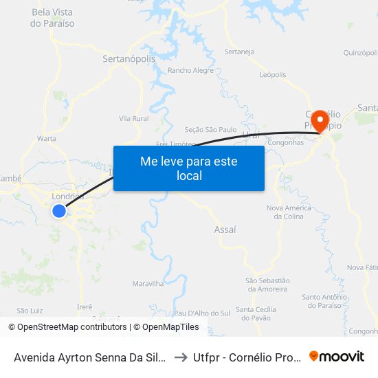 Avenida Ayrton Senna Da Silva, 509 to Utfpr - Cornélio Procópio map