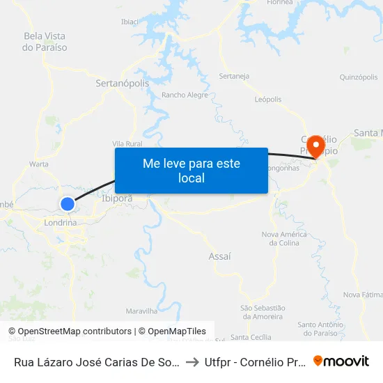 Rua Lázaro José Carias De Souza, 1210 to Utfpr - Cornélio Procópio map