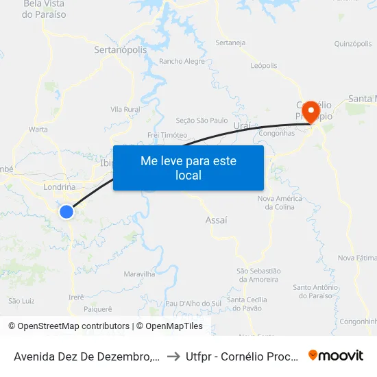 Avenida Dez De Dezembro, 980 to Utfpr - Cornélio Procópio map