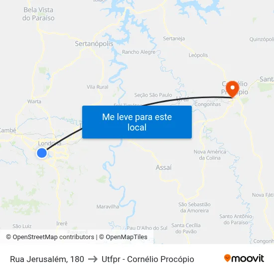 Rua Jerusalém, 180 to Utfpr - Cornélio Procópio map