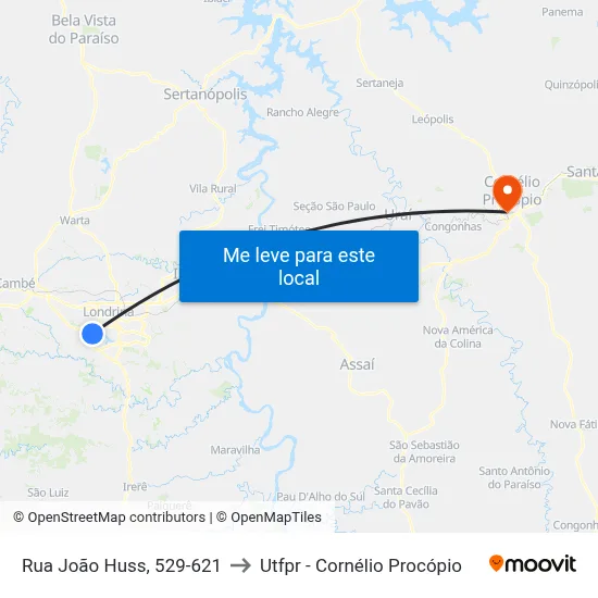 Rua João Huss, 529-621 to Utfpr - Cornélio Procópio map