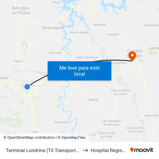 Terminal Londrina (Til Transportes) to Hospital Regional map