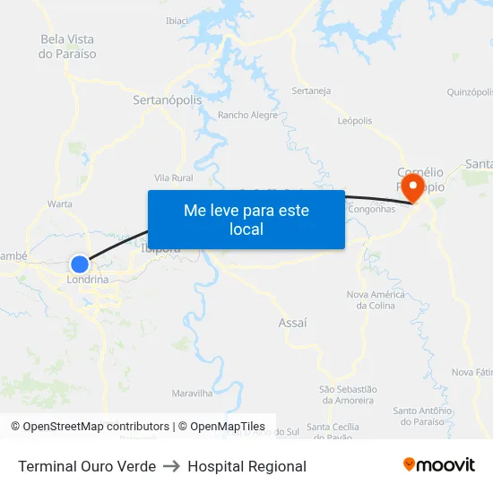 Terminal Ouro Verde to Hospital Regional map
