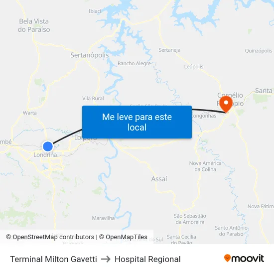 Terminal Milton Gavetti to Hospital Regional map
