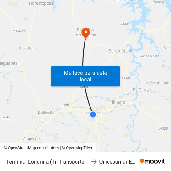 Terminal Londrina (Til Transportes) to Unicesumar  Ead map