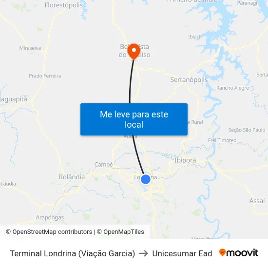 Terminal Londrina  (Viação Garcia) to Unicesumar  Ead map