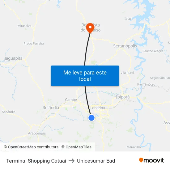 Terminal Shopping Catuaí to Unicesumar  Ead map