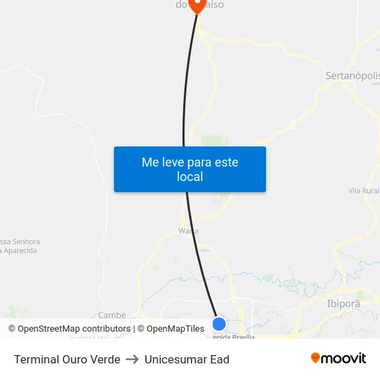 Terminal Ouro Verde to Unicesumar  Ead map