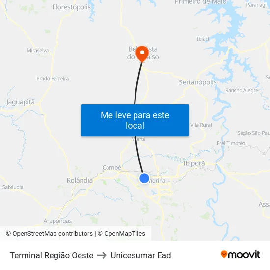 Terminal  Região Oeste to Unicesumar  Ead map