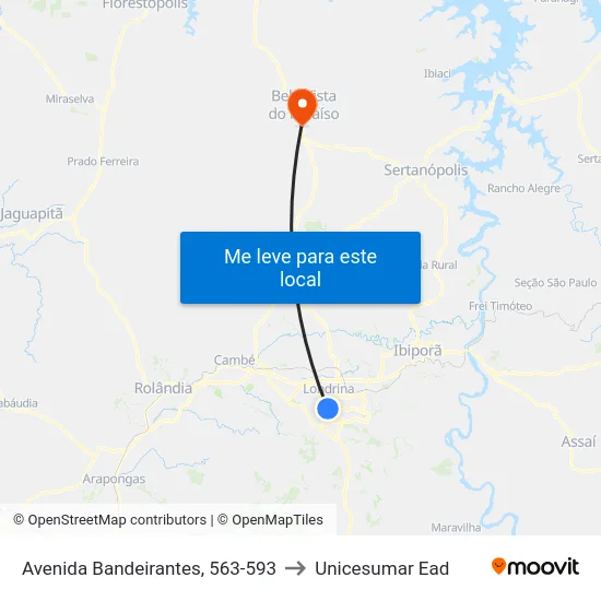 Avenida Bandeirantes, 563-593 to Unicesumar  Ead map