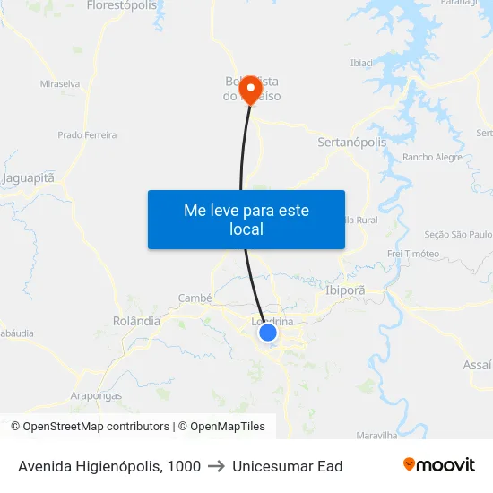 Avenida Higienópolis, 1000 to Unicesumar  Ead map
