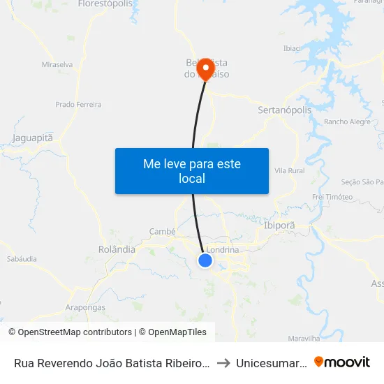 Rua Reverendo João Batista Ribeiro Neto, 76 to Unicesumar  Ead map