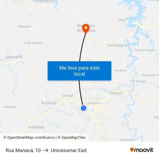 Rua Manacá, 10 to Unicesumar  Ead map
