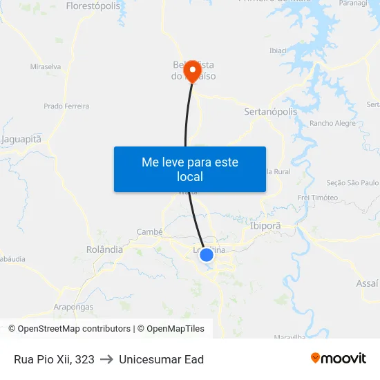 Rua Pio Xii, 323 to Unicesumar  Ead map