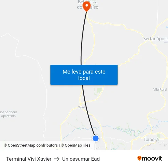 Terminal Vivi Xavier to Unicesumar  Ead map