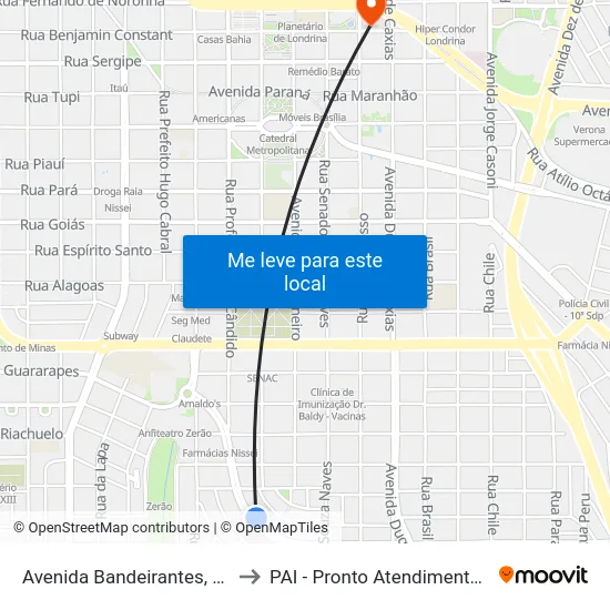 Avenida Bandeirantes, 563-593 to PAI - Pronto Atendimento Infantil map