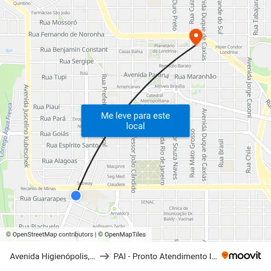 Avenida Higienópolis, 1225 to PAI - Pronto Atendimento Infantil map