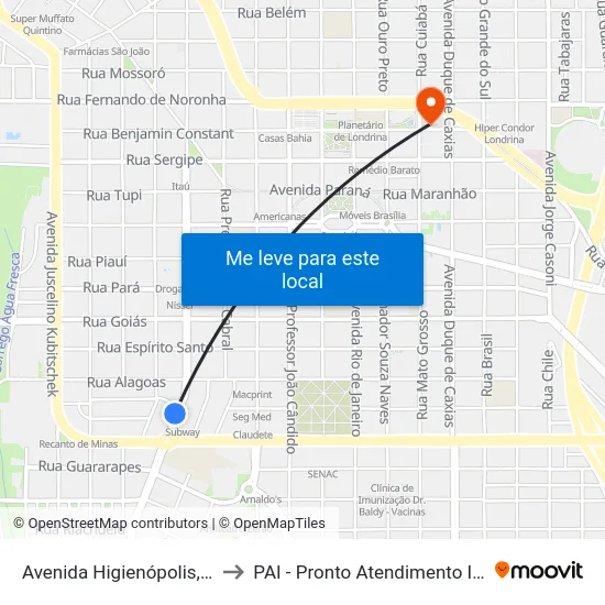Avenida Higienópolis, 1000 to PAI - Pronto Atendimento Infantil map