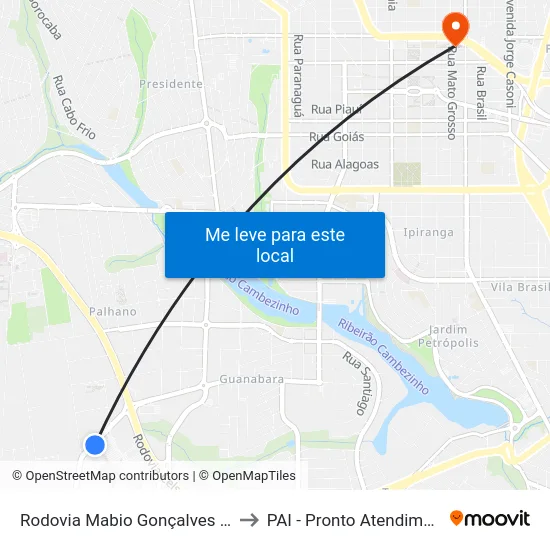 Rodovia Mabio Gonçalves Palhano, 300 to PAI - Pronto Atendimento Infantil map