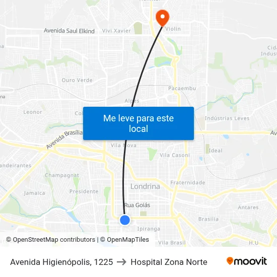 Avenida Higienópolis, 1225 to Hospital Zona Norte map