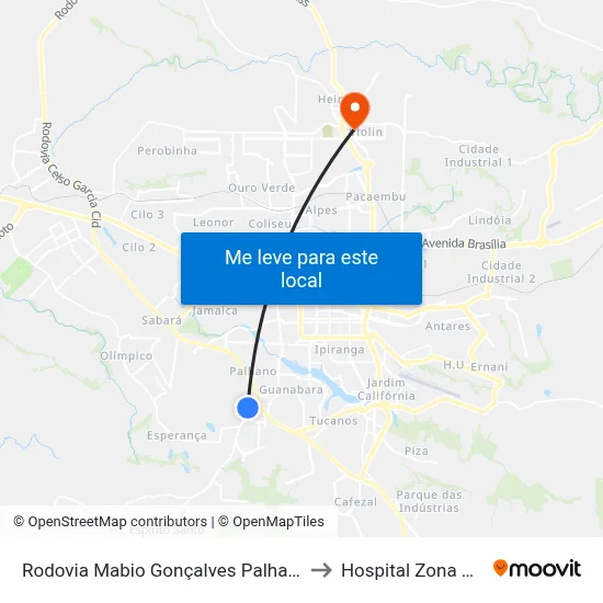 Rodovia Mabio Gonçalves Palhano, 300 to Hospital Zona Norte map