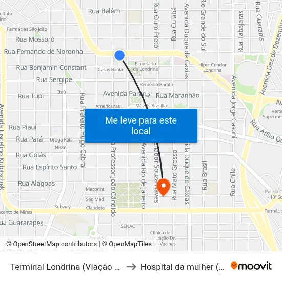 Terminal Londrina (Viação Garcia) to Hospital da mulher (Clam) map