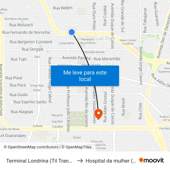 Terminal Londrina (Til Transportes) to Hospital da mulher (Clam) map