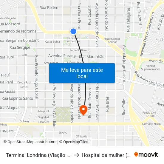 Terminal Londrina  (Viação Garcia) to Hospital da mulher (Clam) map