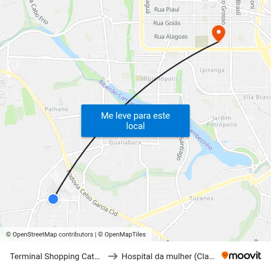 Terminal Shopping Catuaí to Hospital da mulher (Clam) map