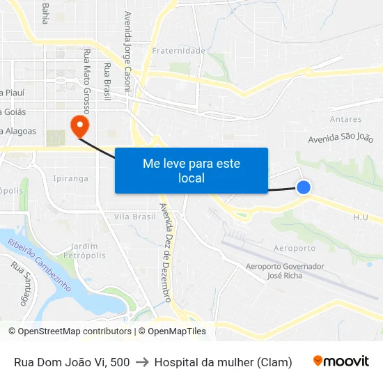 Rua Dom João Vi, 500 to Hospital da mulher (Clam) map
