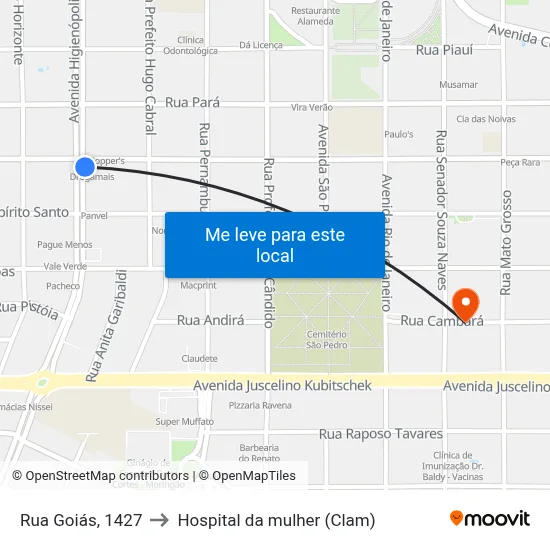 Rua Goiás, 1427 to Hospital da mulher (Clam) map