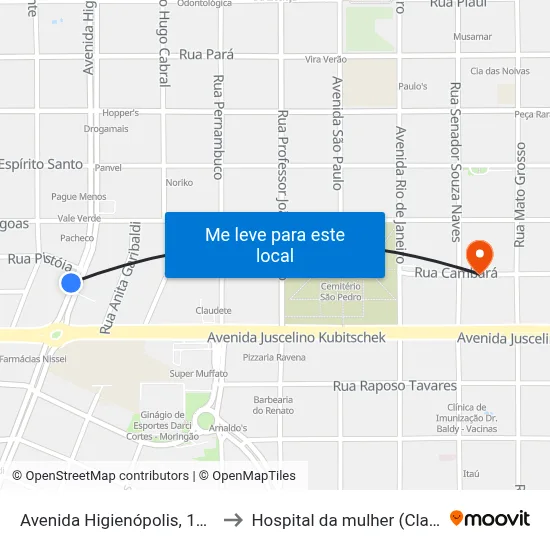 Avenida Higienópolis, 1000 to Hospital da mulher (Clam) map